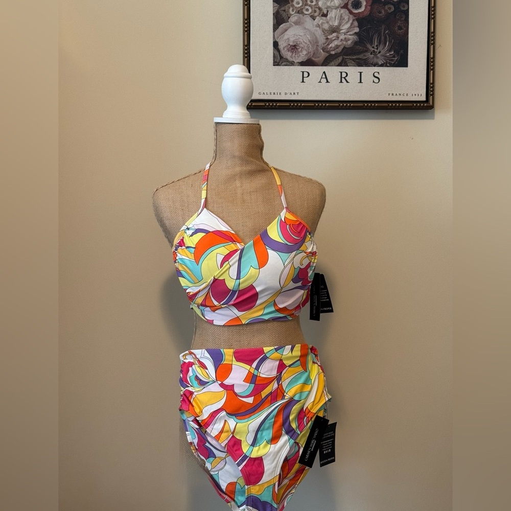 Boston Proper Multicolor Bikini w Versatile Wrap Top XL w Bottom L